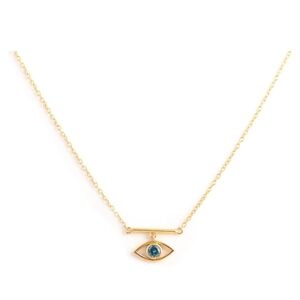 Gold Evil Eye Necklace with Blue Gemstone